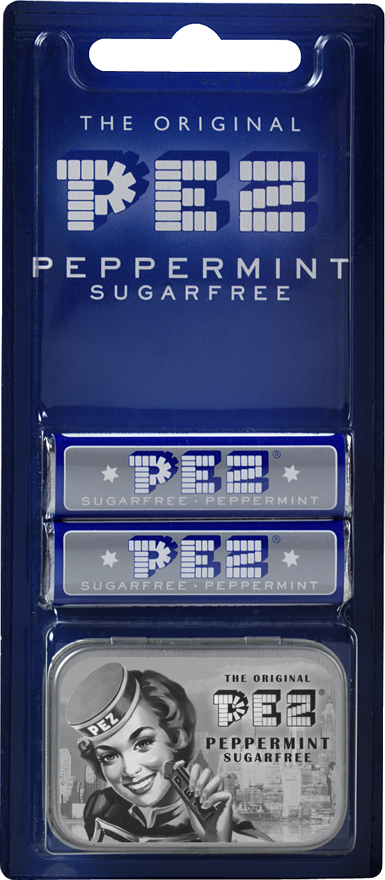 PEZ Retro Mint Dose mit PEZ Bonbons in Schwarz-Weiß