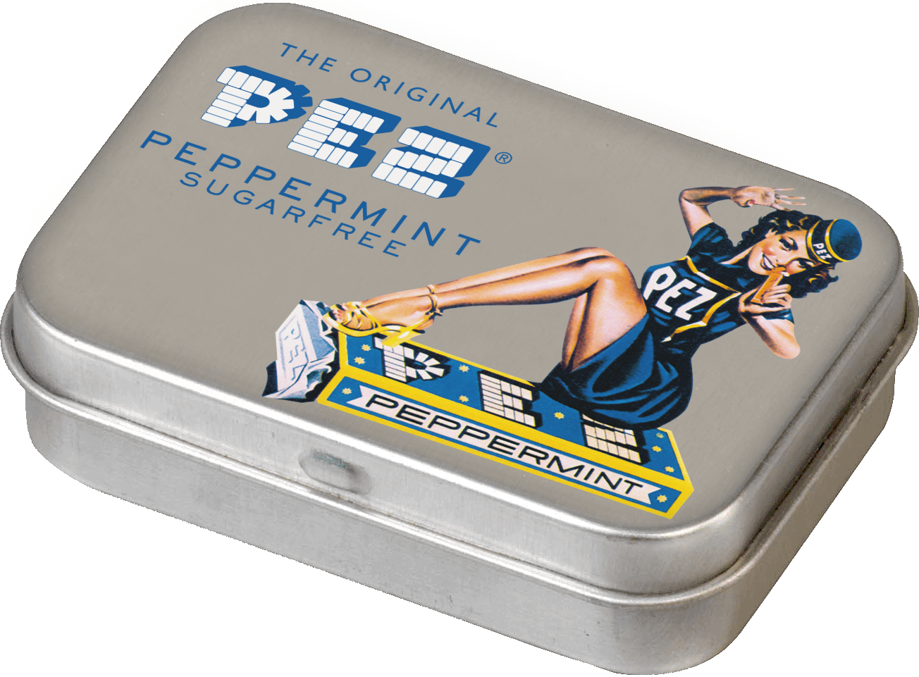PEZ Retro Mint Dose, mit einer sitzenden PEZ Lady