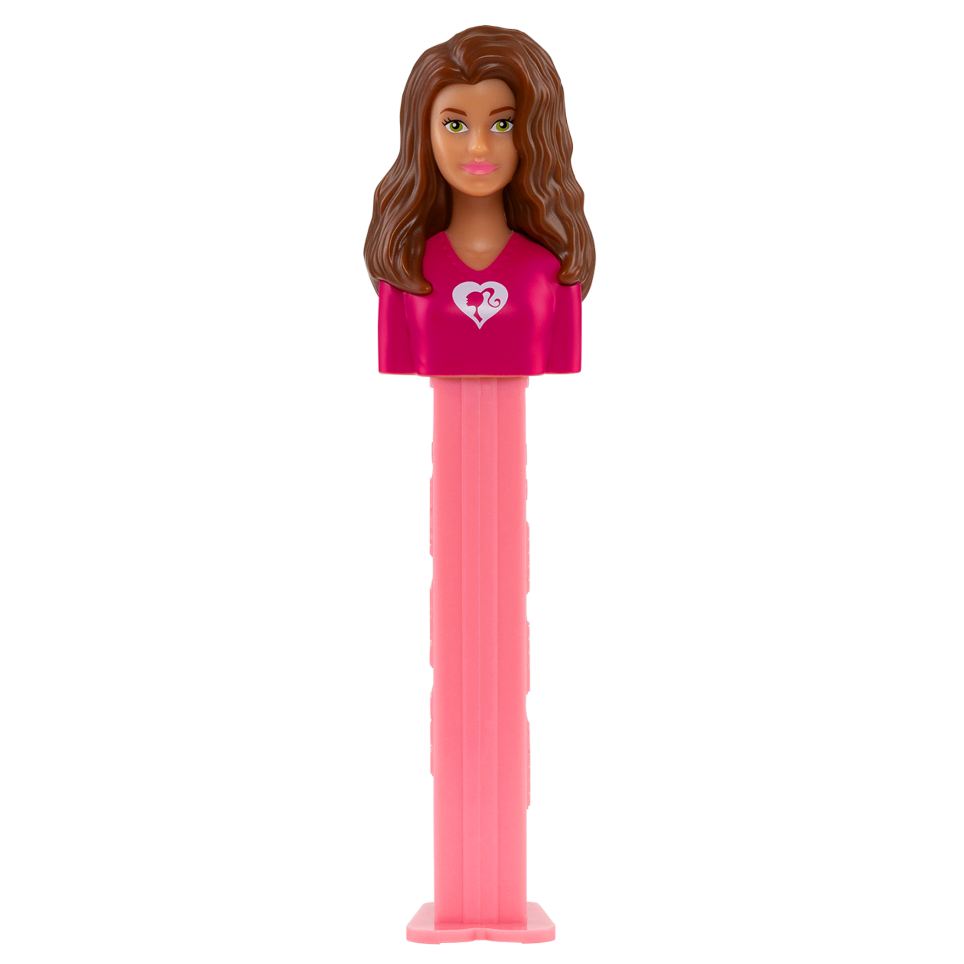PEZ Spender von einer Barbie mit braunen Haaren, Ansicht von vorne