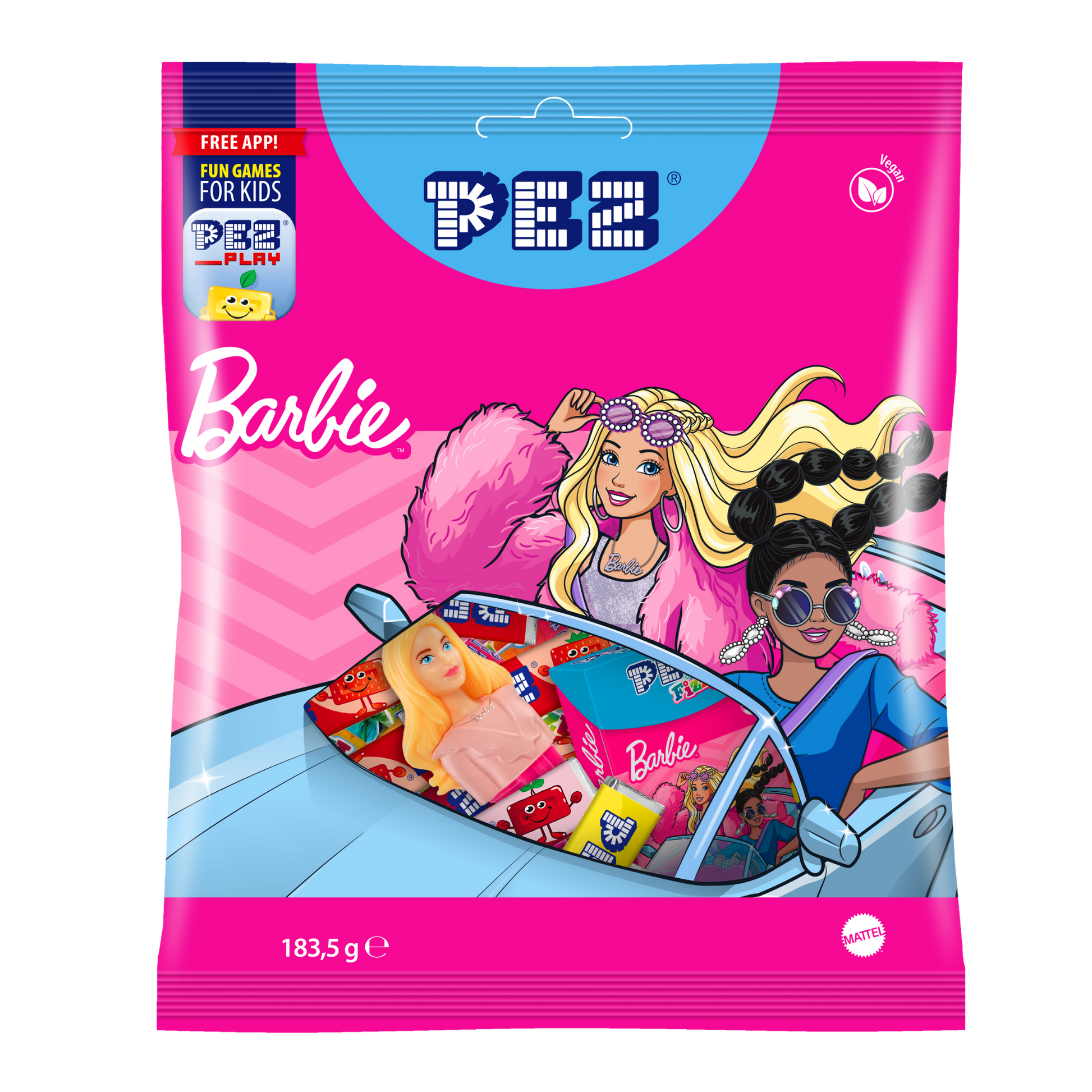 PEZ Maxi Beutel Barbie: Eine Packung mit PEZ Barbie-Spender und Bonbons