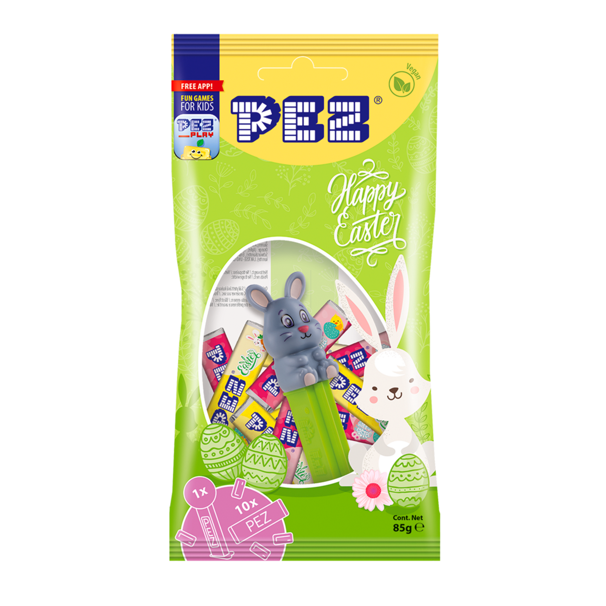PEZ Beutel Ostern: Eine Packung mit PEZ Oster-Spender und Bonbons