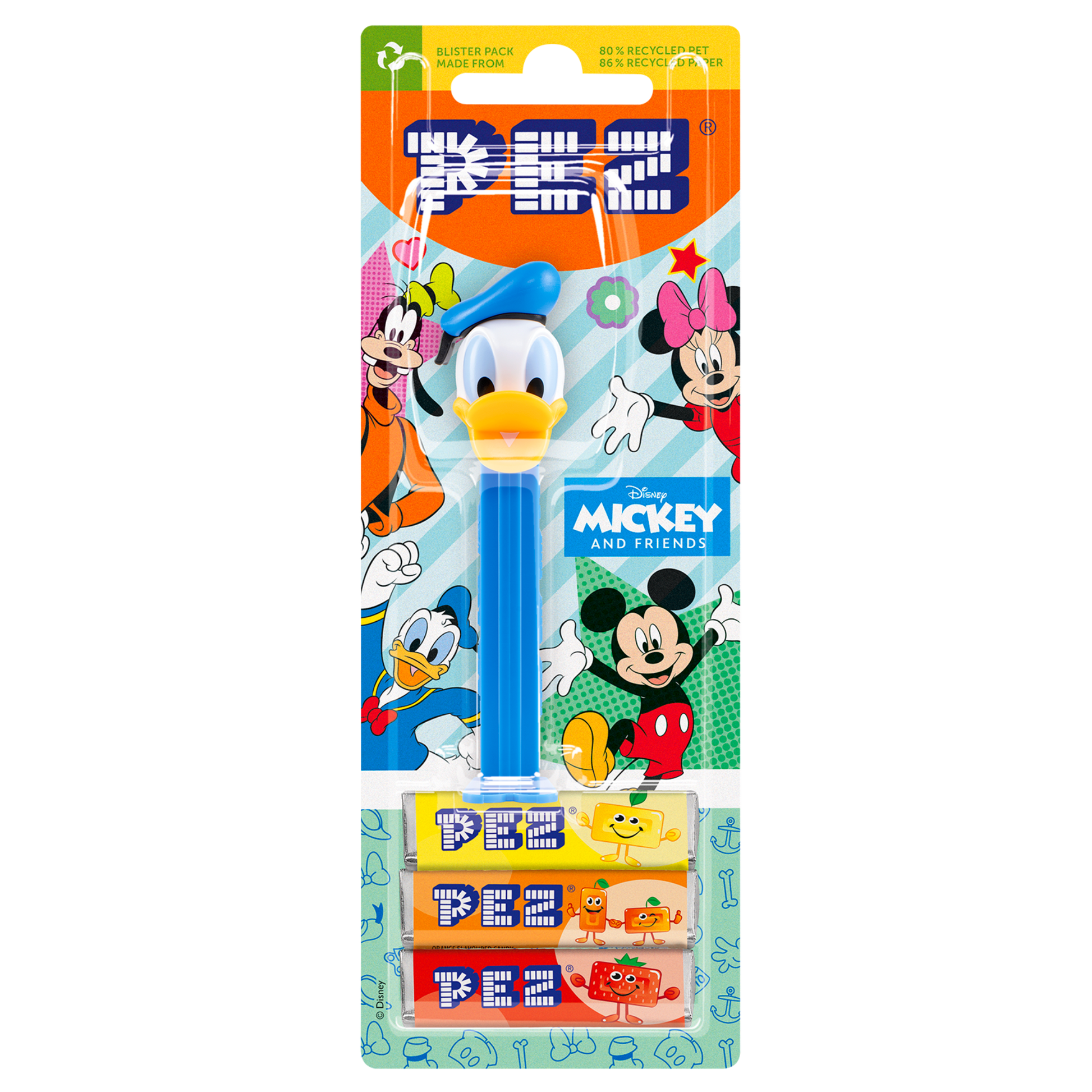 PEZ Spender von Donald Duck, verpackt zusammen mit PEZ Bonbons