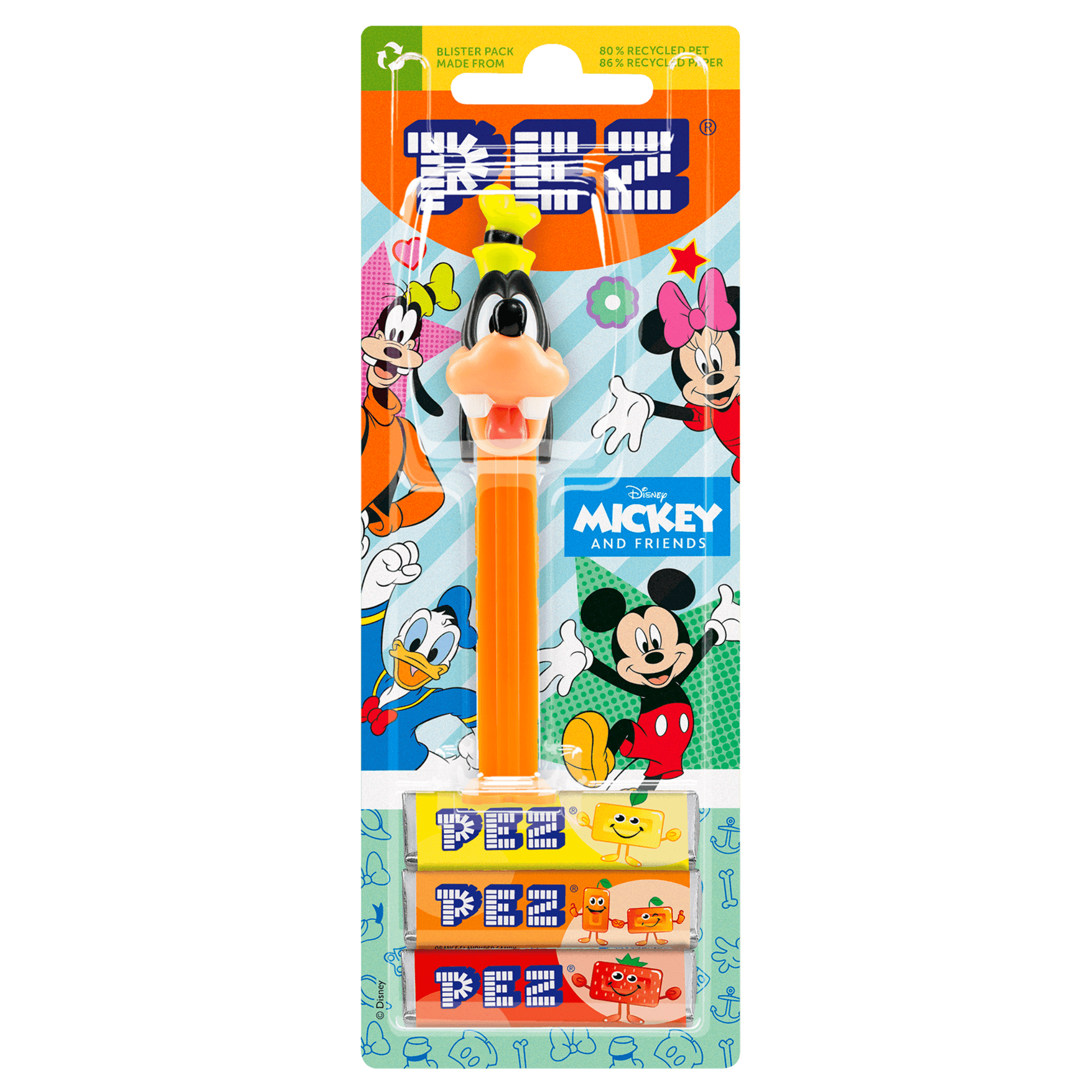 PEZ Spender von Goofy, verpackt zusammen mit PEZ Bonbons