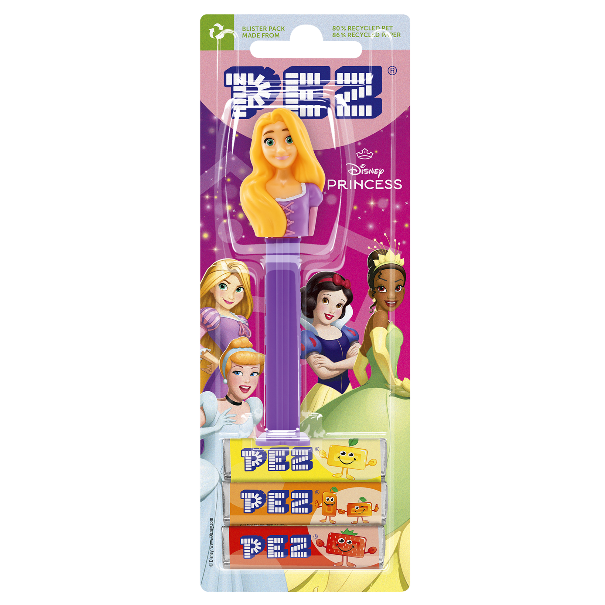 PEZ Spender von Rapunzel, verpackt zusammen mit PEZ Bonbons