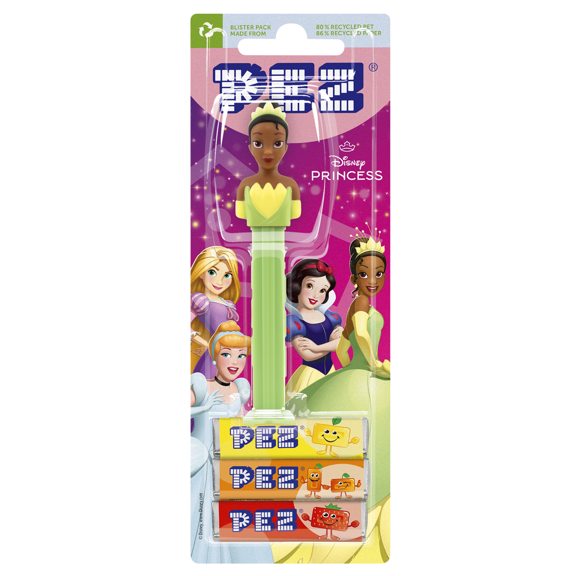 PEZ Spender von Prinzessin Tiana - Küss den Frosch, verpackt zusammen mit PEZ Bonbons