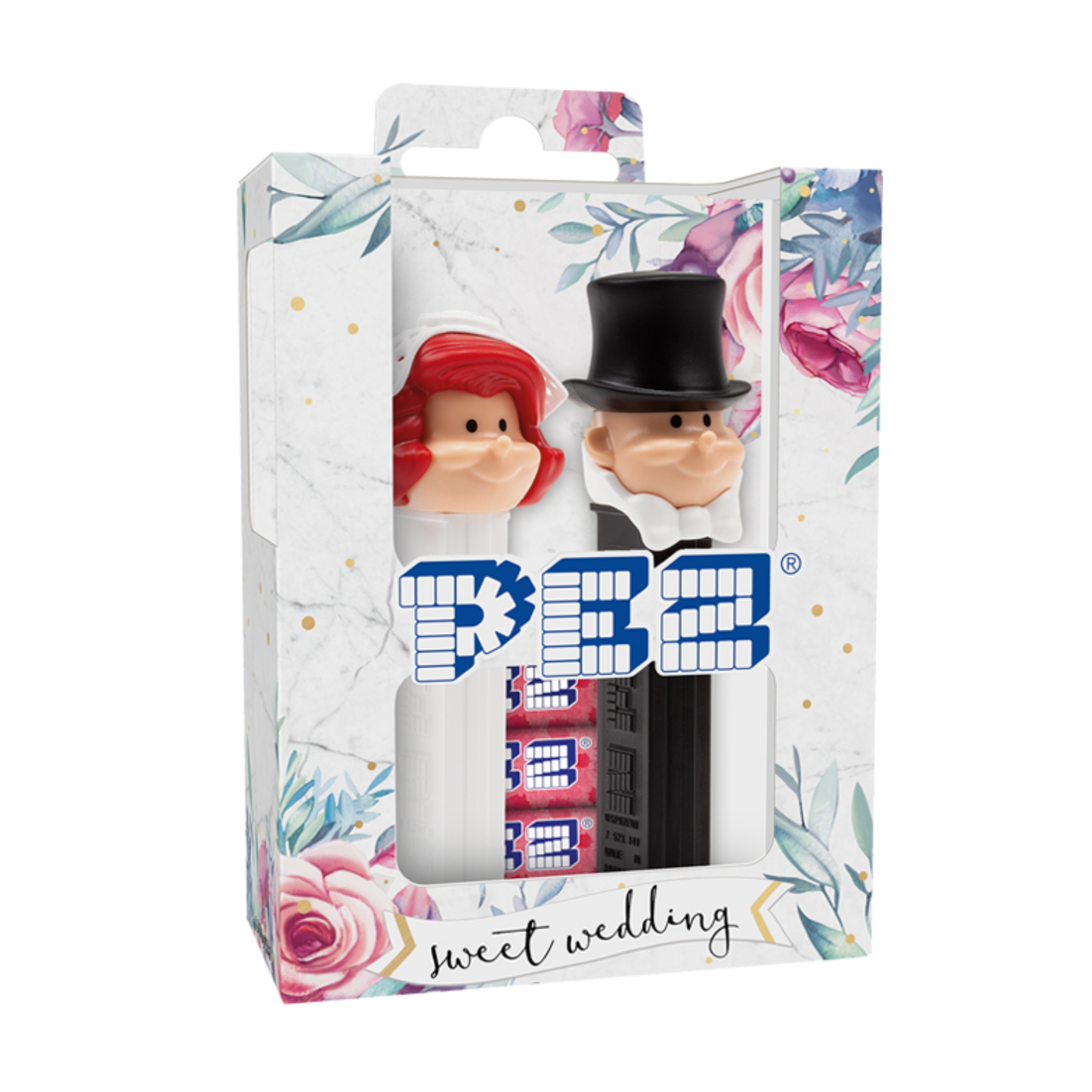PEZ Wedding couple including candies (bride red hair and groom)
