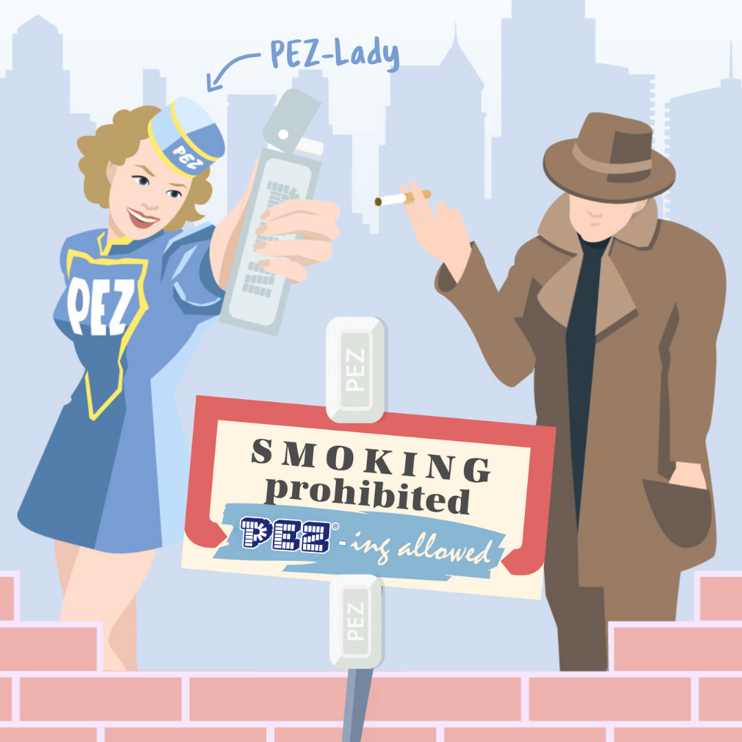 Illustration der Kampagne "Rauchen verboten PEZen erlaubt"