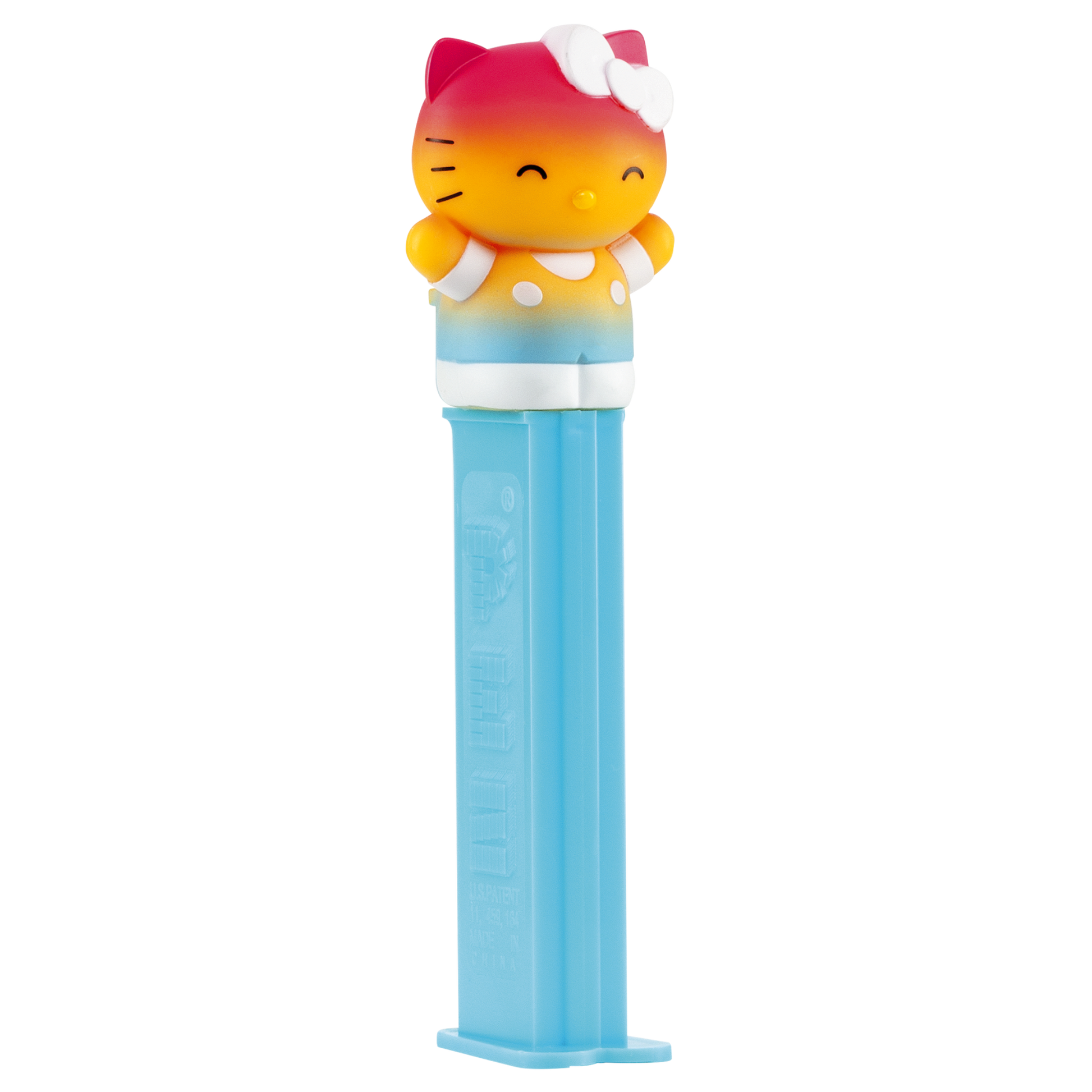 PEZ Spender von Hello Kitty in Regenbogen-Farben, seitliche Ansicht