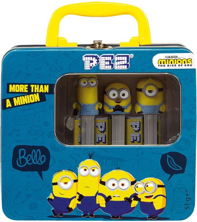 PEZ Koffer mit PEZ Spendern von den Minions, Ansicht von vorne