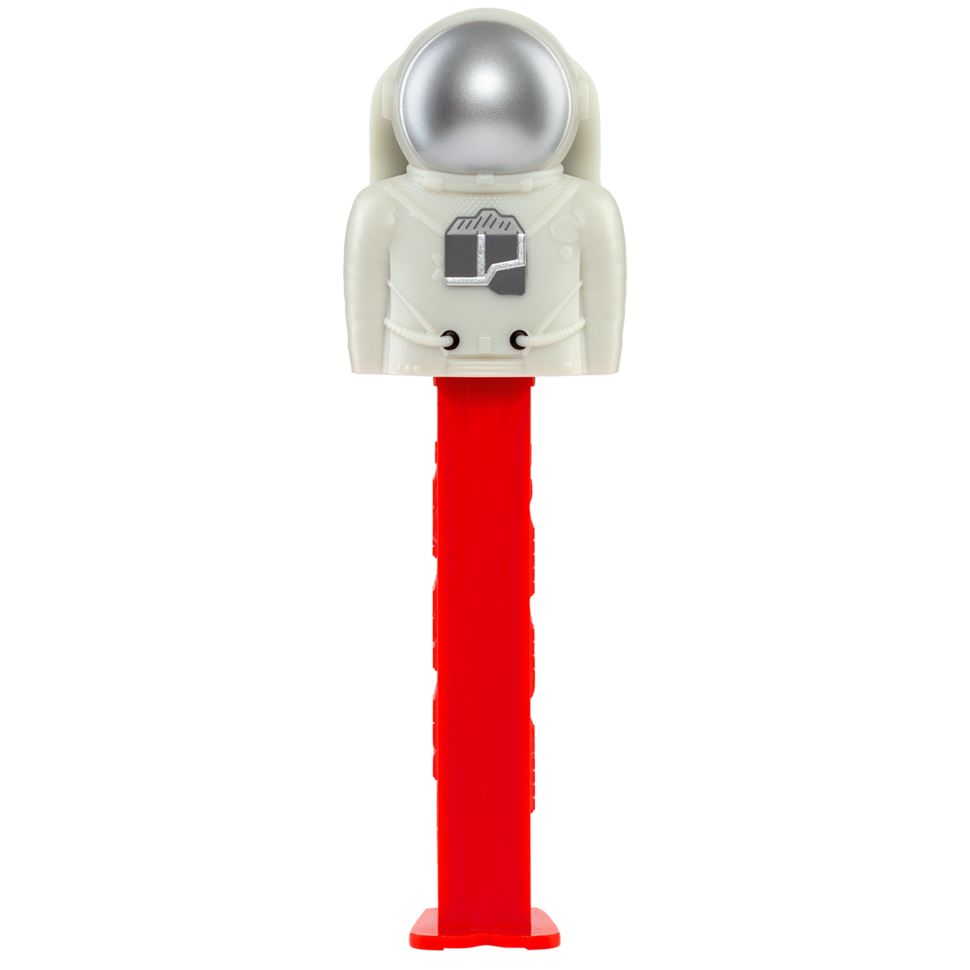 PEZ Spender von einem Astronauten mit silbernen Helm, Ansicht von vorne