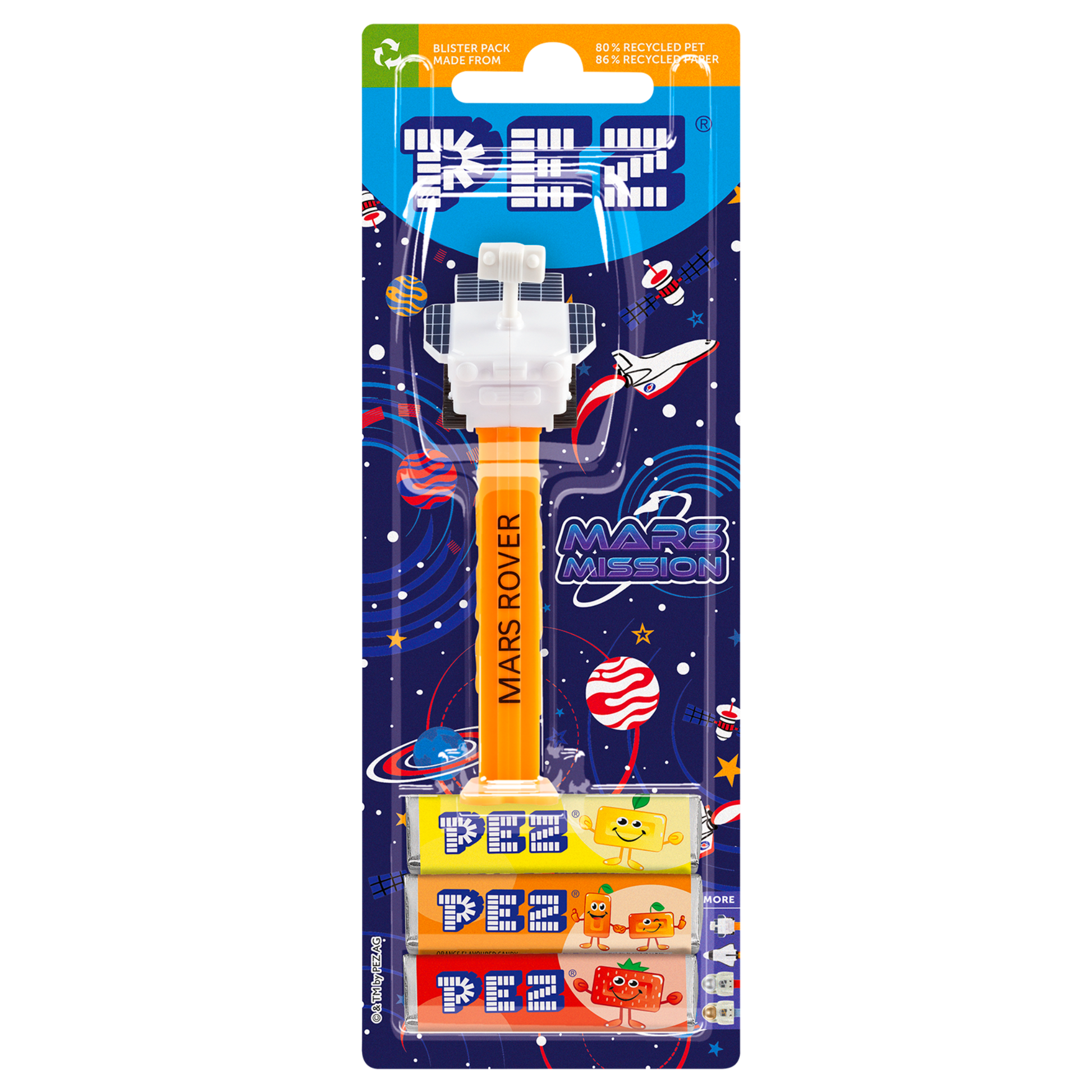 PEZ Spender Mars Rover, verpackt zusammen mit PEZ Bonbons