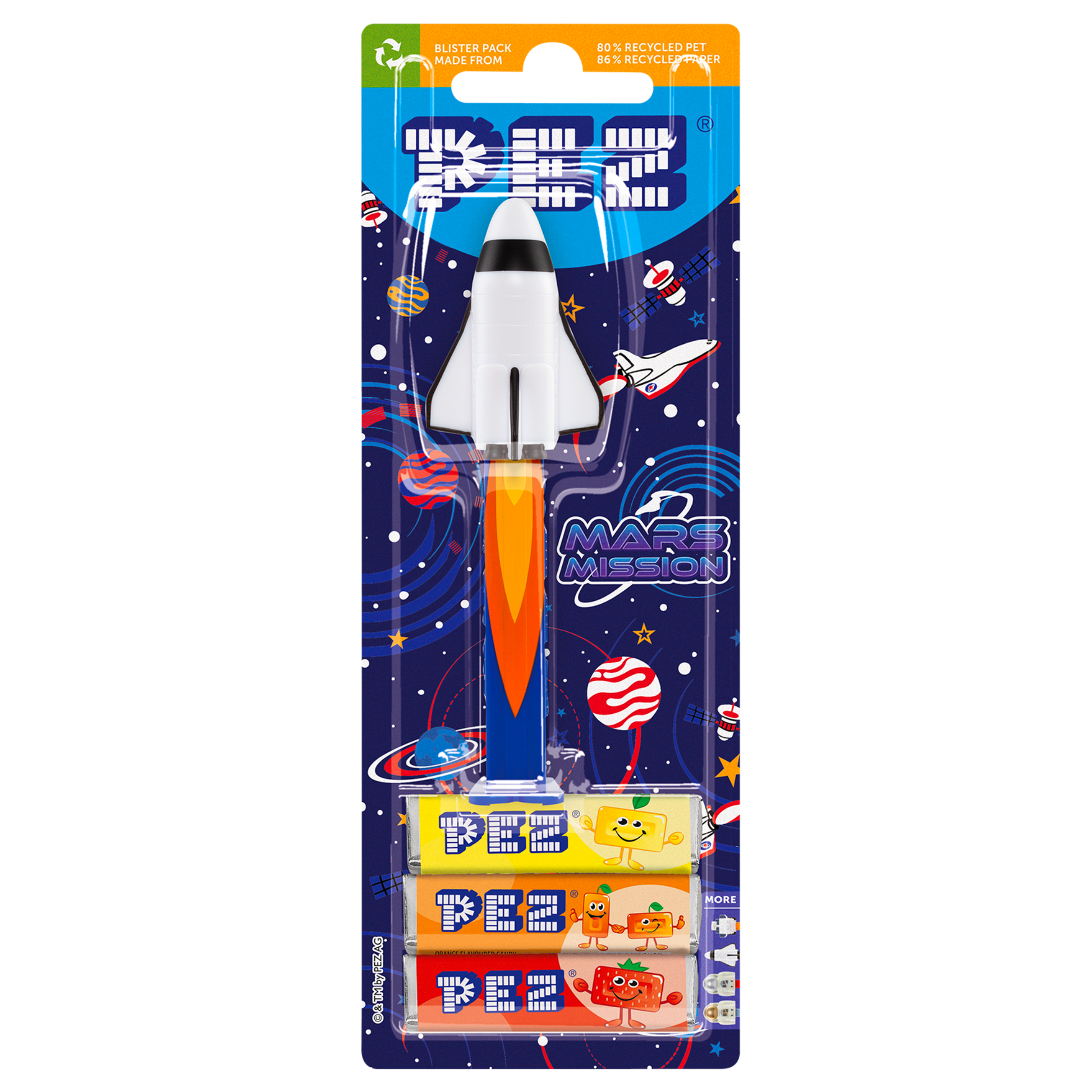 PEZ Spender Spaceshuttle, verpackt zusammen mit PEZ Bonbons