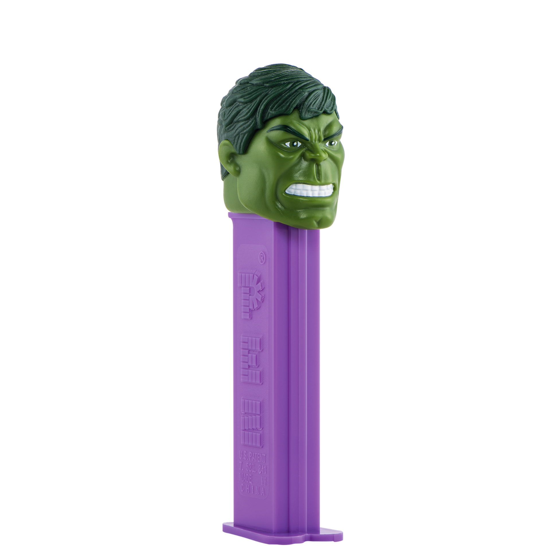 PEZ Spender von Hulk, seitliche Ansicht