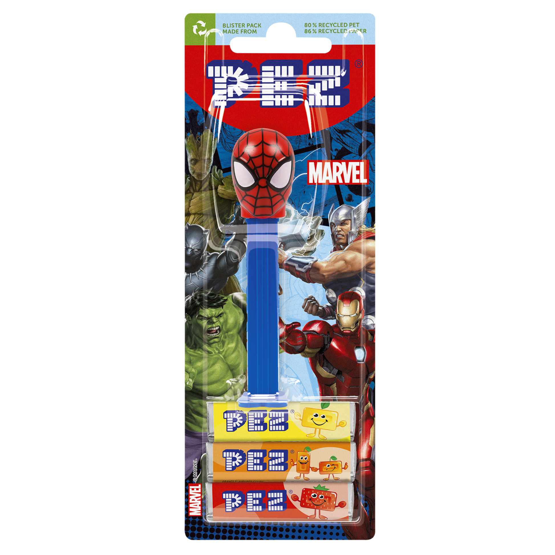 PEZ Spender von Spiderman, verpackt zusammen mit PEZ Bonbons