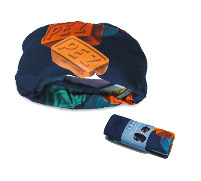 PEZ Merch Multifunktionstuch mit Aufdruck von PEZ Bonbons