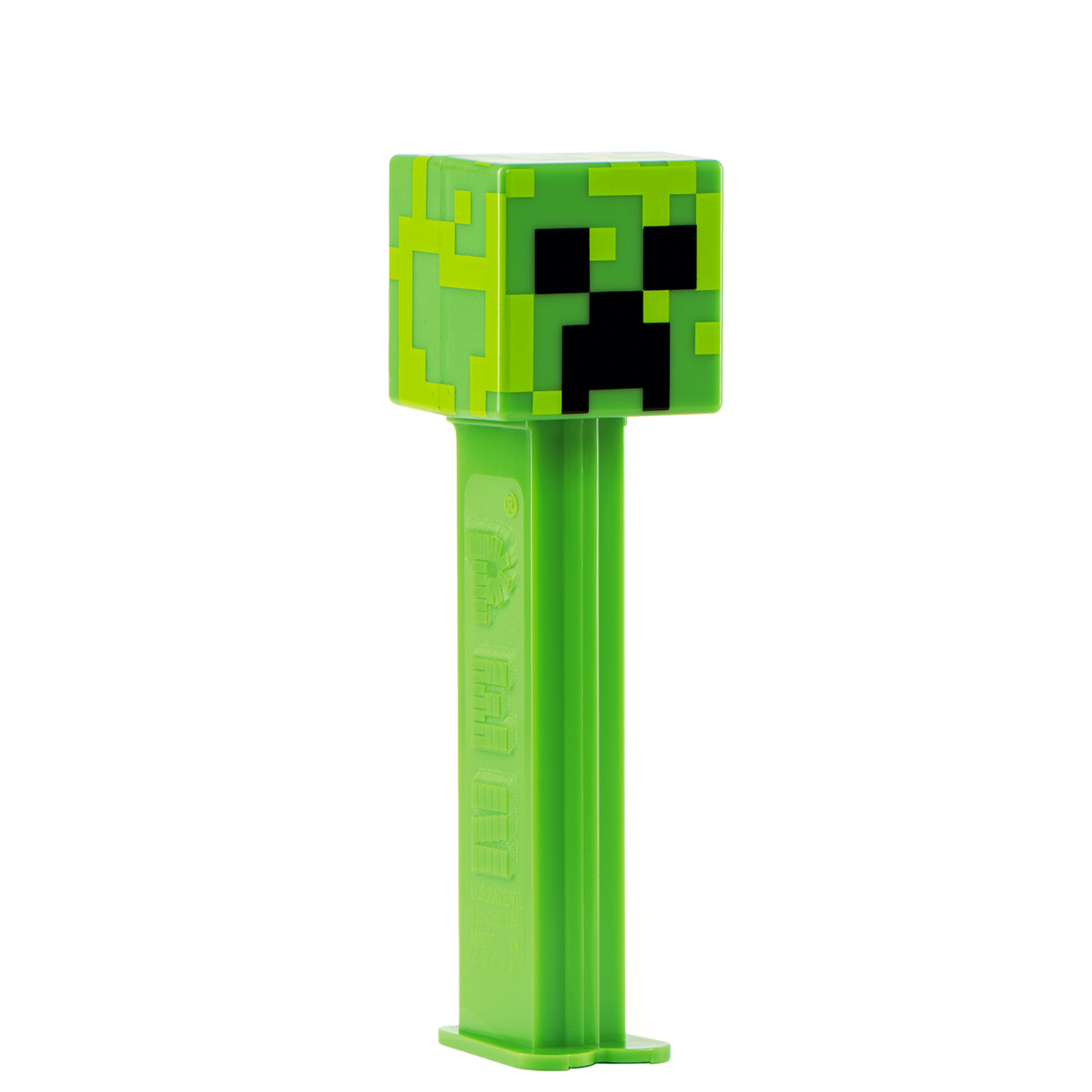 PEZ Spender eines Minecraft Creepers, seitliche Ansicht