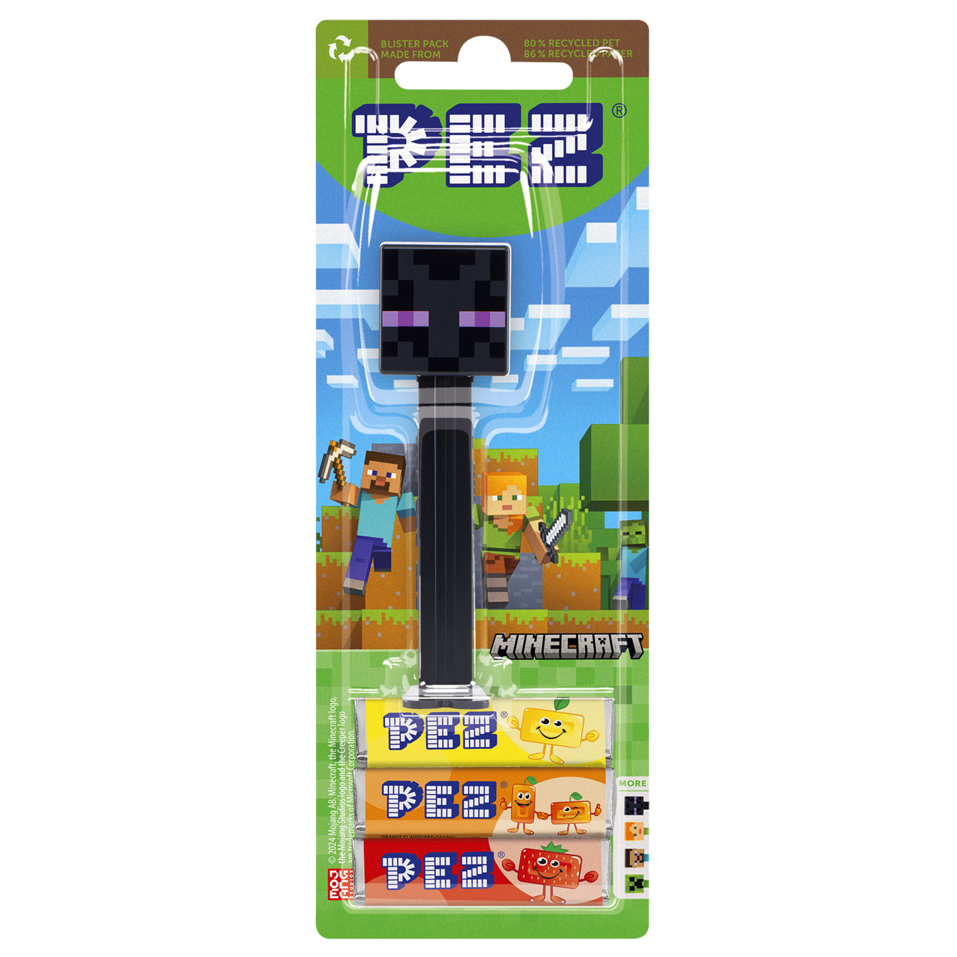 PEZ Spender von Enderman - Minecraft, verpackt zusammen mit PEZ Bonbons