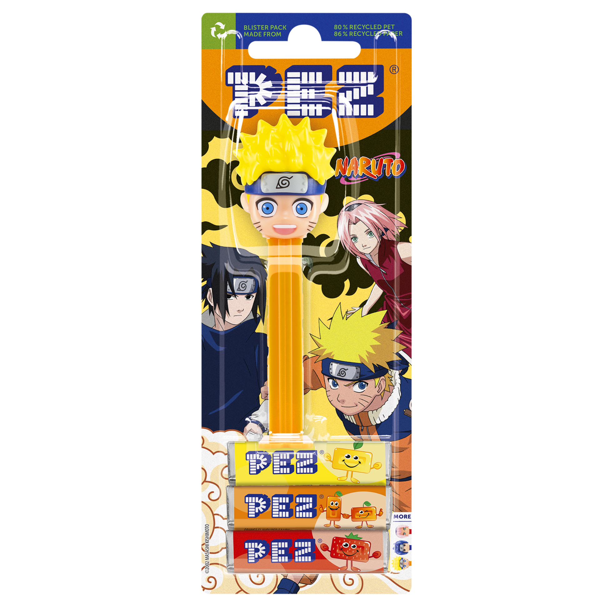 PEZ Spender Naruto, verpackt zusammen mit PEZ Bonbons