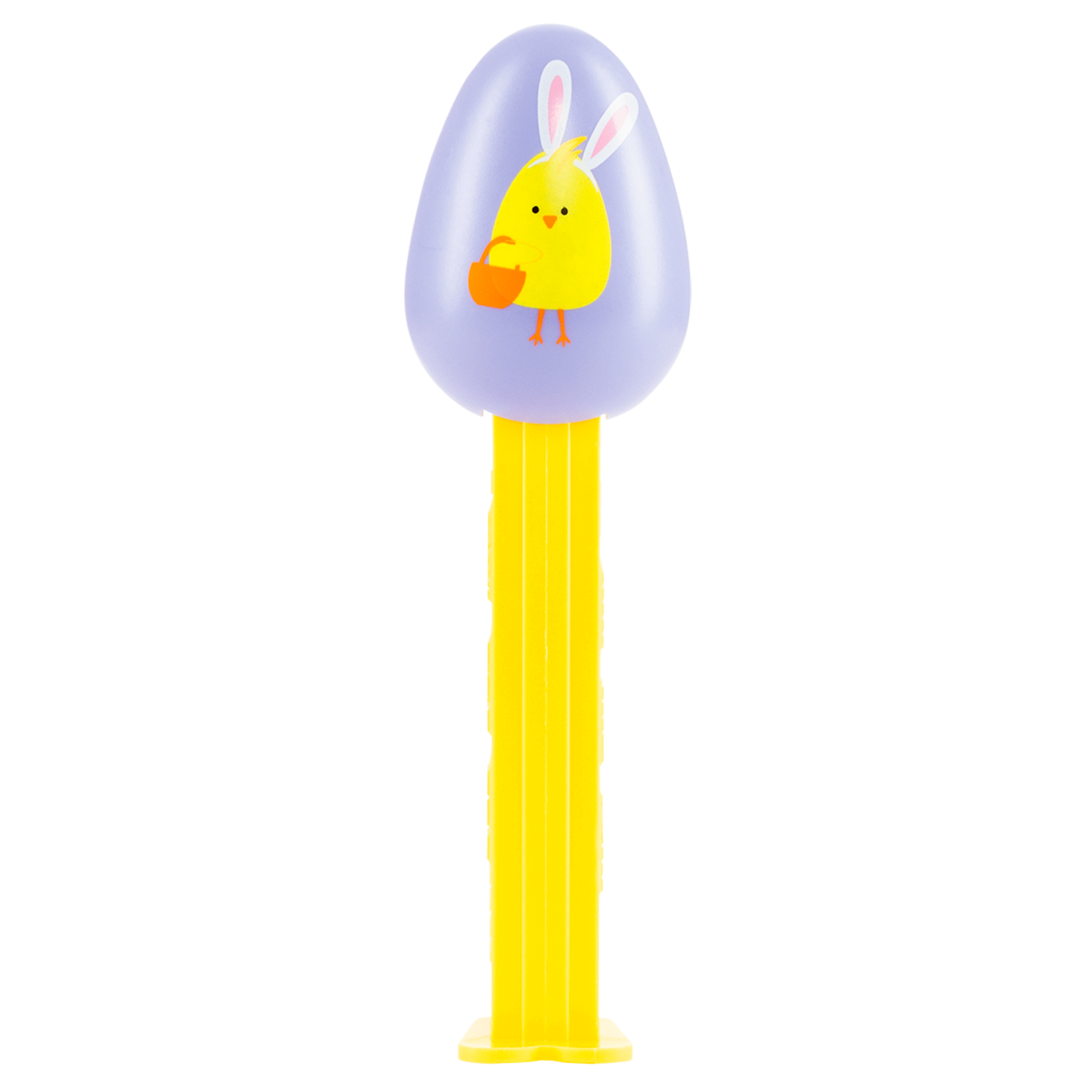 PEZ Spender mit Lila Osterei und Küken-Grafik, Ansicht von vorne