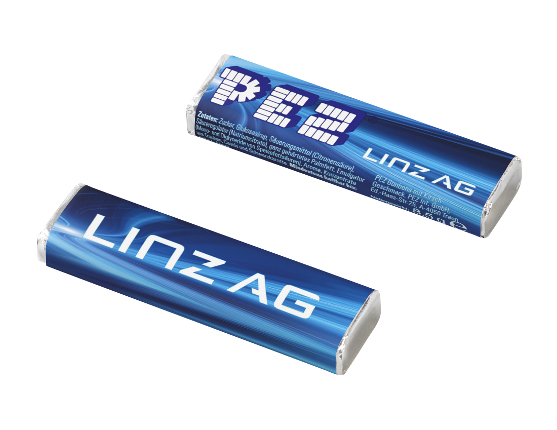 Personalisierte PEZ Bonbons mit dem Logo der Linz AG