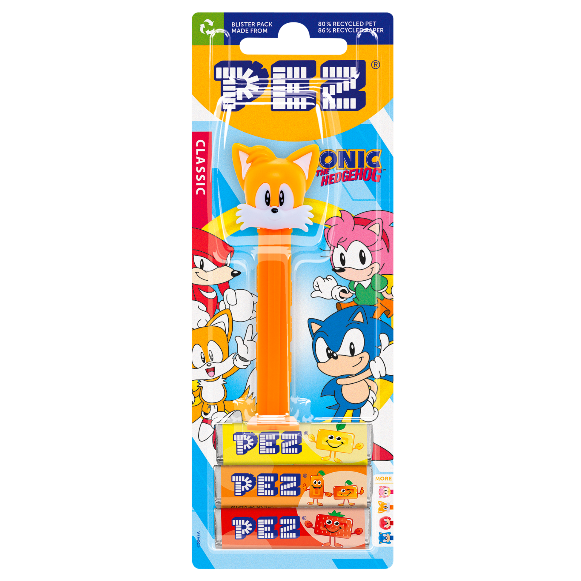PEZ Spender von Tails, verpackt zusammen mit PEZ Bonbons