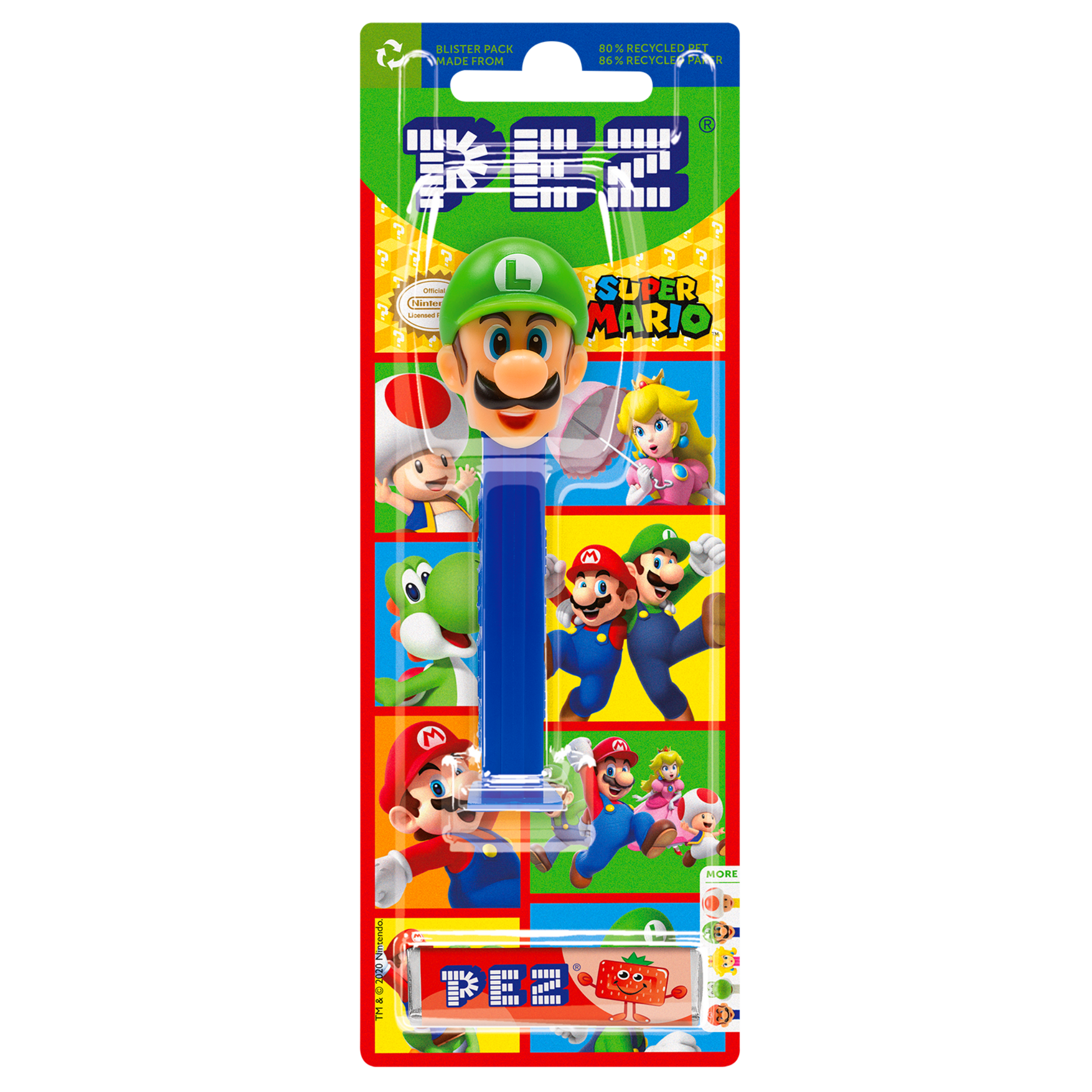 PEZ Spender von Luigi, verpackt zusammen mit PEZ Bonbons