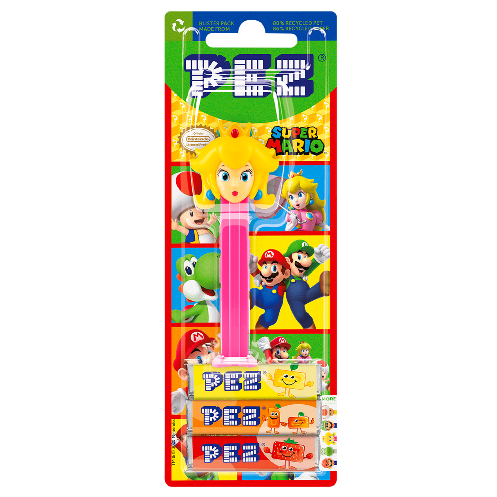 PEZ Spender von Prinzessin Peach, verpackt zusammen mit PEZ Bonbons