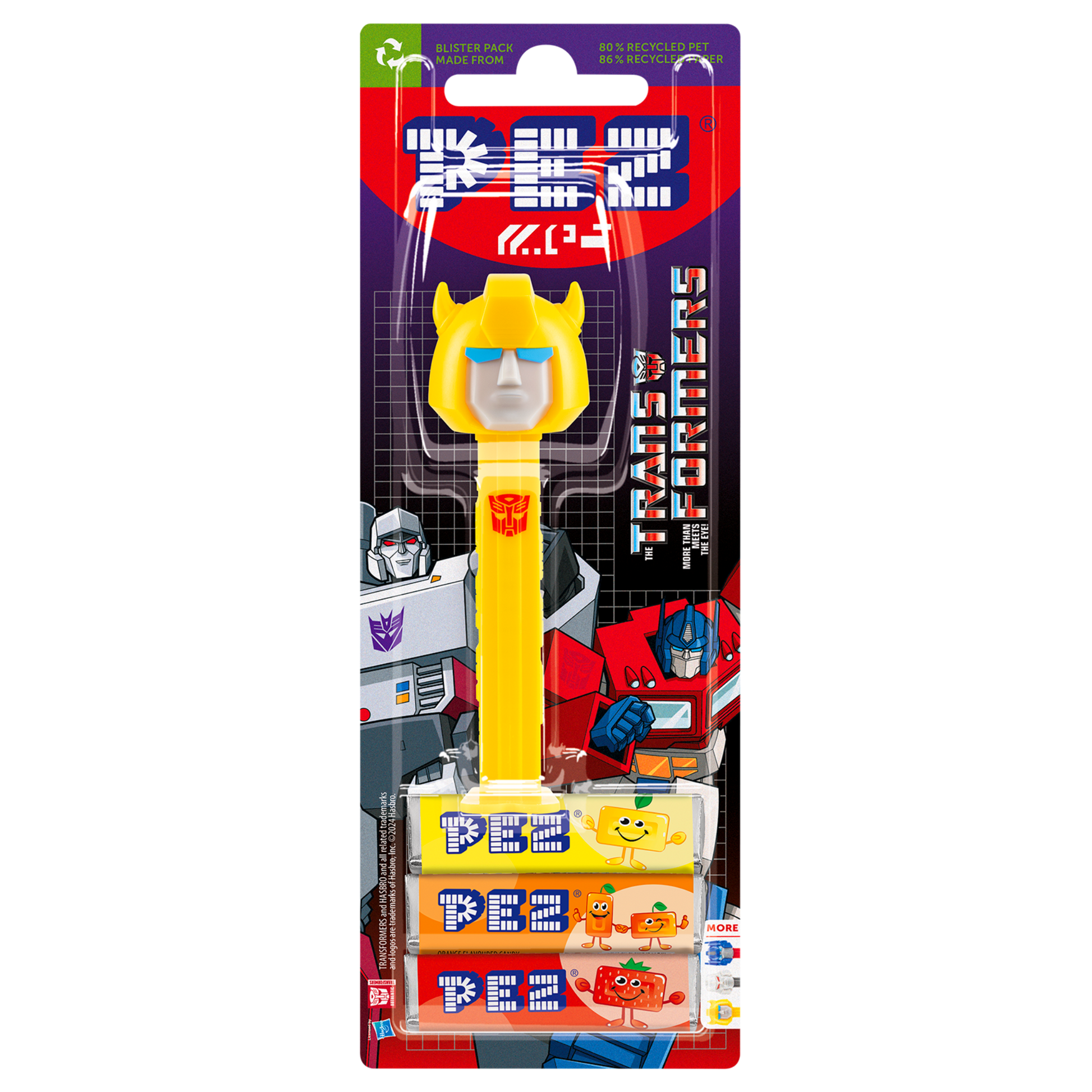 PEZ Spender von Bumblebee, verpackt zusammen mit PEZ Bonbons