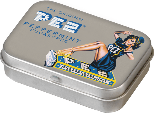 PEZ Retro Mint Dose, mit einer sitzenden PEZ Lady