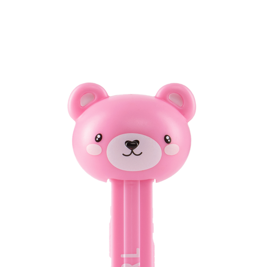 PEZ Spender von einem rosaroten Teddybär mit dem Aufdruck "It's a girl"