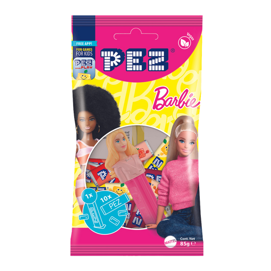 PEZ Beutel Barbie: Eine Packung mit PEZ Barbie-Spender und Bonbons, Ansicht der Verpackung
