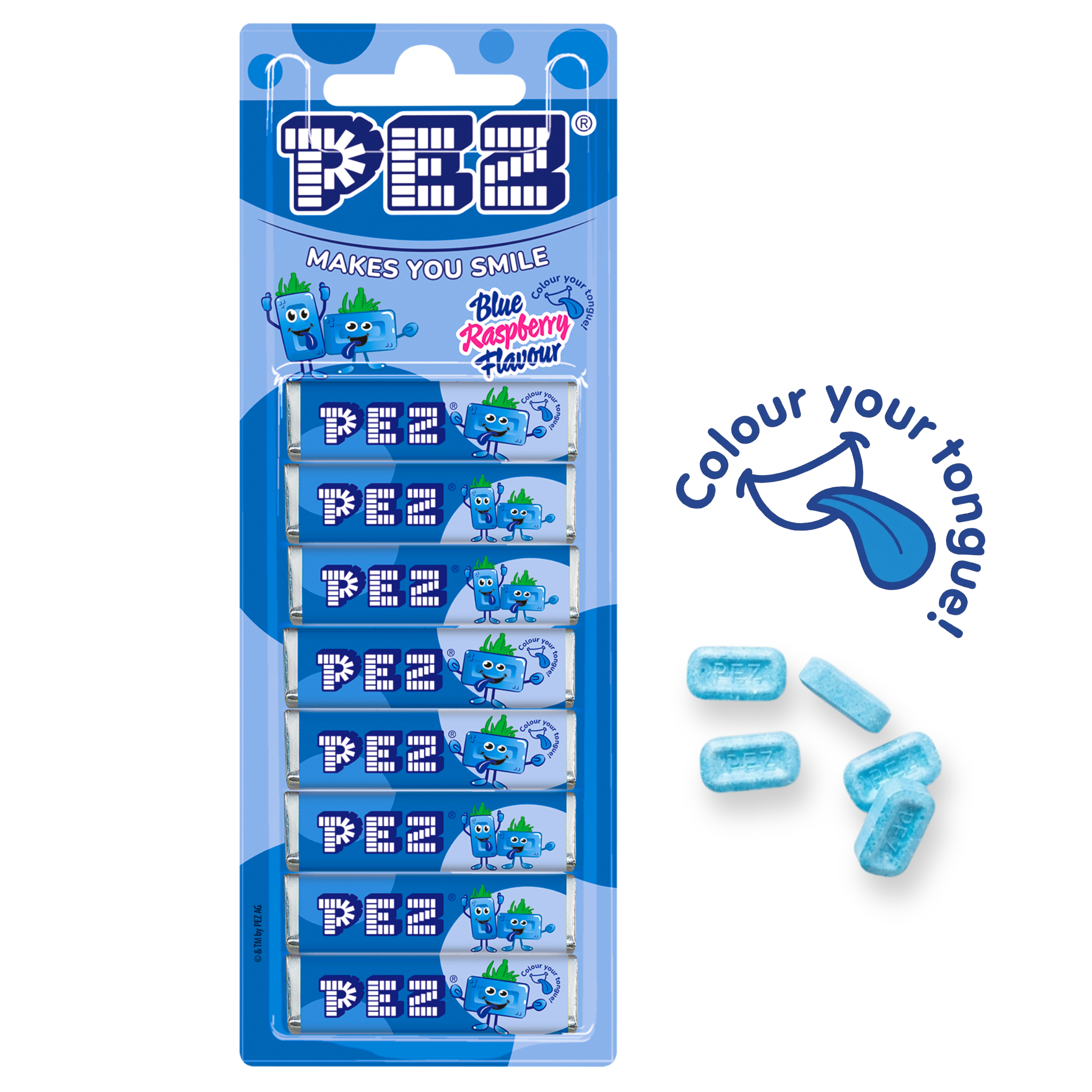 PEZ Blue Raspberry Candies with tongue color effect