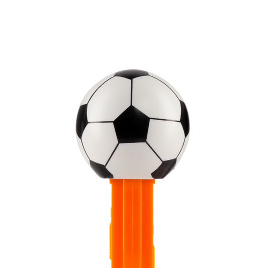 PEZ Spender in orange mit Fußball als Motiv. Auf der orangenen Spenderbox steht "GOOOAAAAL". 
