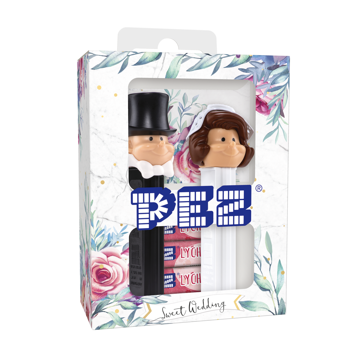 PEZ Wedding couple including candies (bride brown and groom)