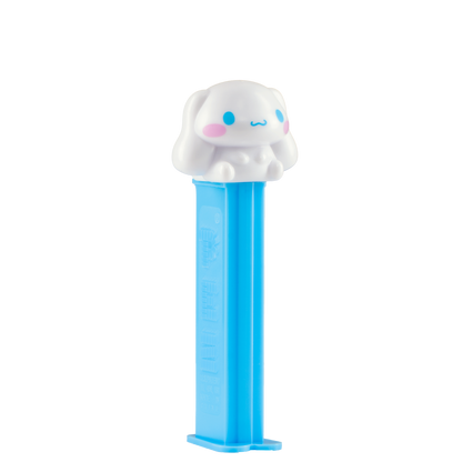 Cinnamoroll-PEZ-Spender mit weißem Hundekopf und blauem Spendergehäuse.