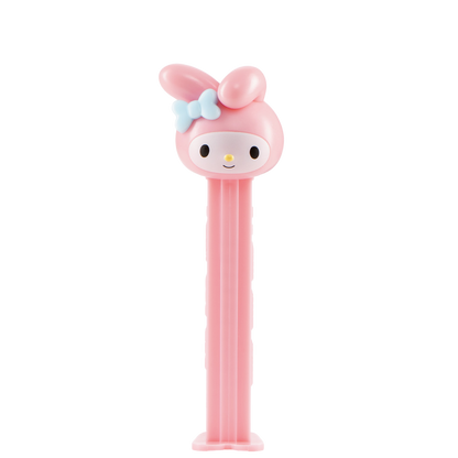 My-Melody-PEZ-Spender mit rosa Hasenkopf und rosafarbenem Spendergehäuse.
