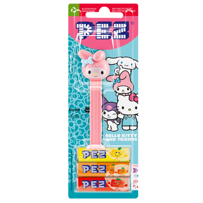 My-Melody-PEZ-Spender mit rosa Hasenkopf und rosafarbenem Spendergehäuse.