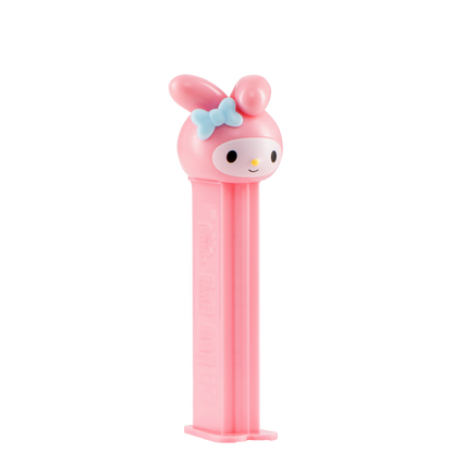 My-Melody-PEZ-Spender mit rosa Hasenkopf und rosafarbenem Spendergehäuse.