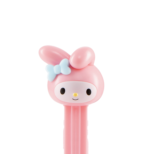 My-Melody-PEZ-Spender mit rosa Hasenkopf und rosafarbenem Spendergehäuse.