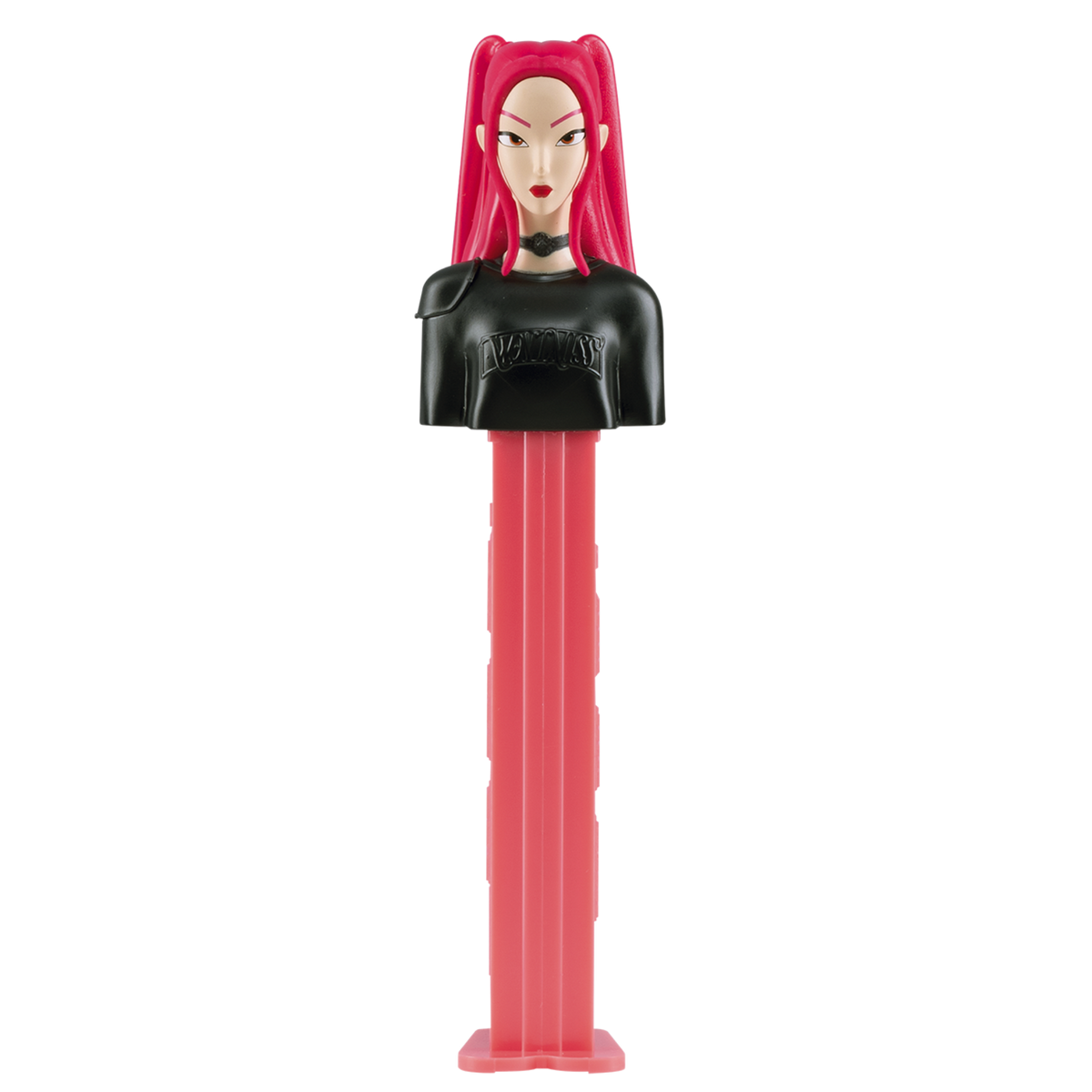 PEZ-Spender von Mira aus KPop Demon Hunters mit rosa-rotem Stil in Vorderansicht.