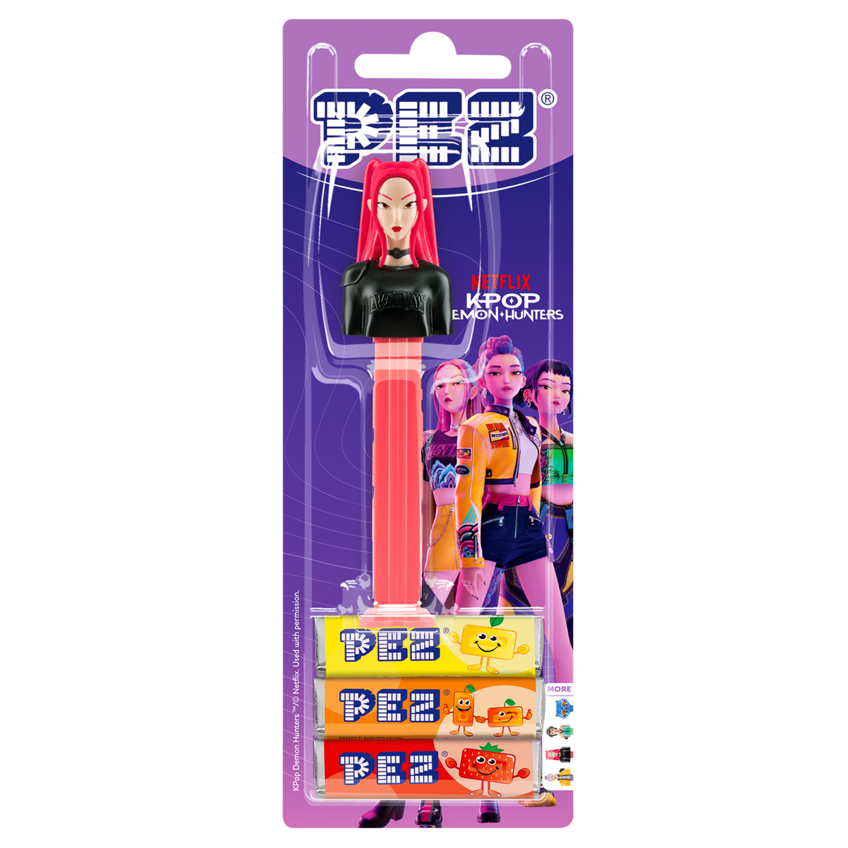 Mira PEZ-Spender in Original-Blisterverpackung mit drei PEZ-Bonbonpackungen.
