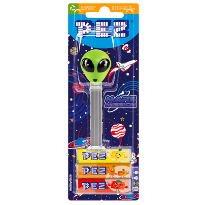 PEZ Spender Alien mit grünem Kopf und  grauer Hülse verpackt