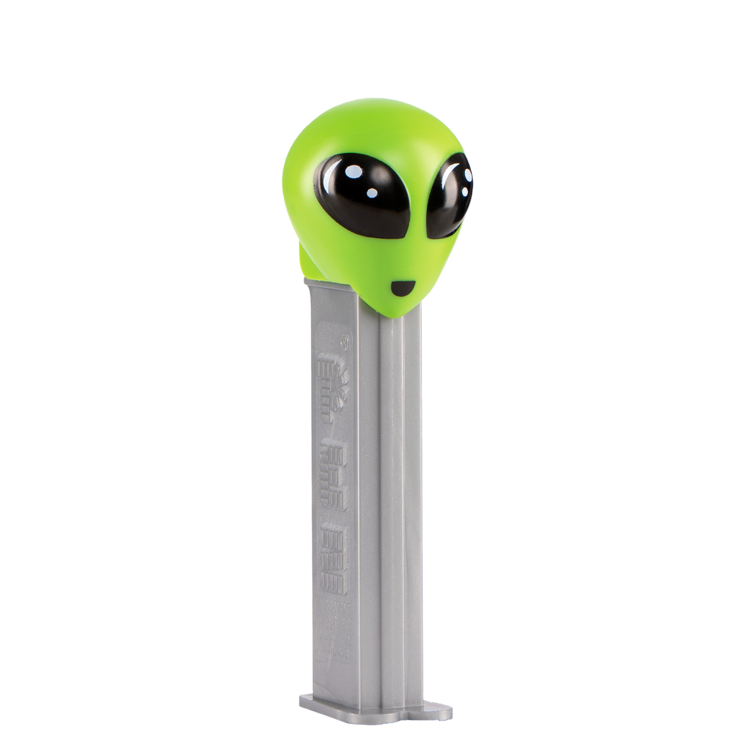 PEZ Spender Alien mit grünem Kopf und  grauer Hülse seitlich