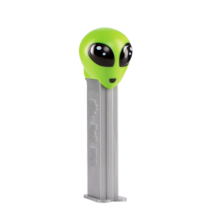 PEZ Spender Alien mit grünem Kopf und  grauer Hülse seitlich