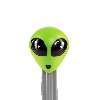 PEZ Spender Alien mit grünem Kopf und  grauer Hülse seitlich