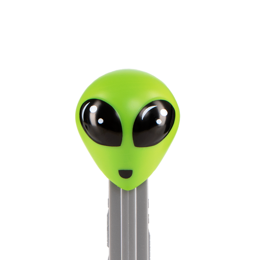 PEZ Spender Alien mit grünem Kopf und  grauer Hülse seitlich