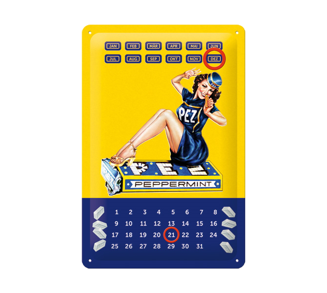 PEZ Retro Blechschild Ewiger Kalender - 20×30 cm