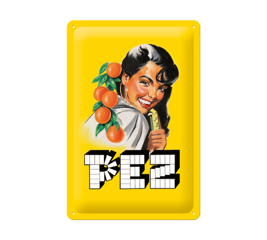 PEZ Retro Blechschild für Bonbons mit Orangengeschmack