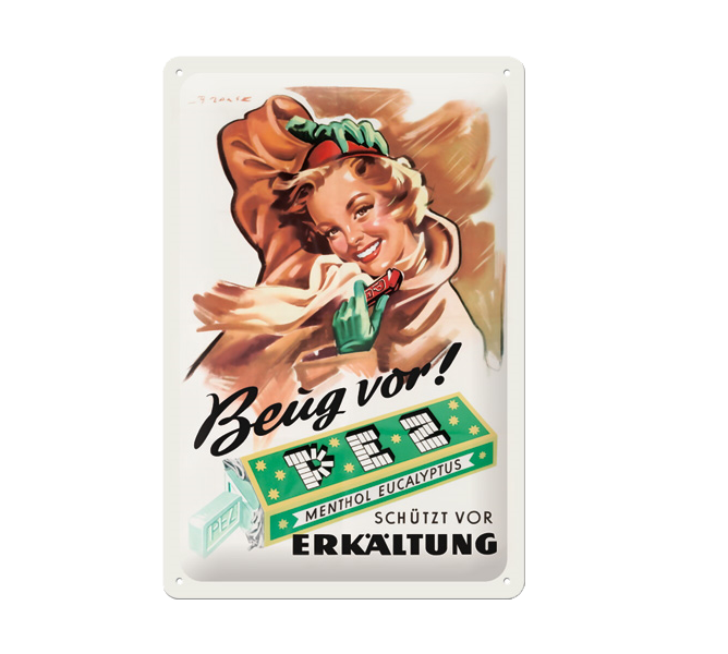 PEZ Retro Blechschild Menthol Eucalyptus - 20x30cm