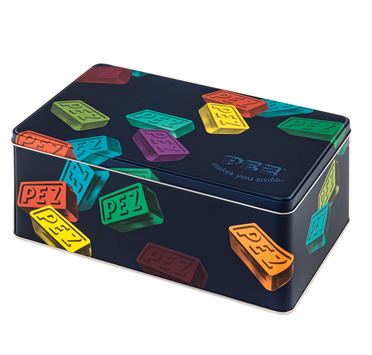 PEZ Retro Metalldose mit aufgedruckten PEZ Bonbons